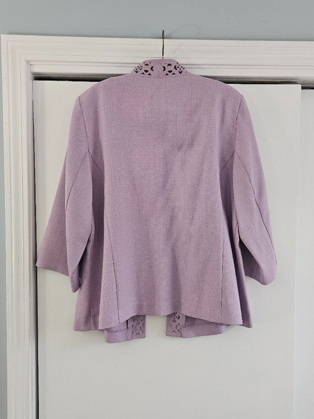 Alfred Dunner Lavender Purple Eyelets Detail Long Sleeve 18W Open Front Blazer - Picture 3 of 6